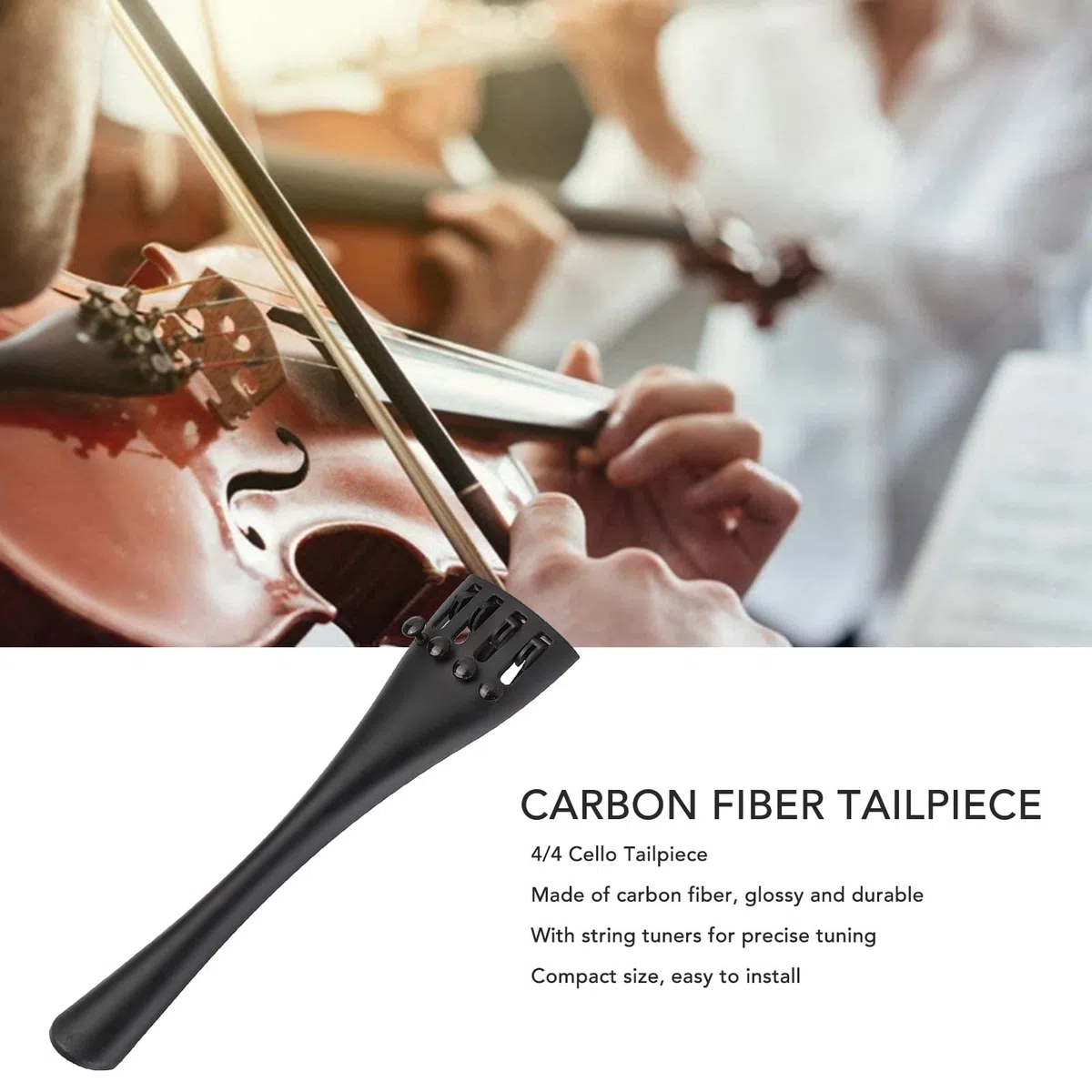 Cordiera per Violoncello 4/4 in Fibra di Carbonio con 4 Accordatori, Cordiera di Ricambio per Violoncello, Dimensioni Standard, Finitura Lucida, Resistenza All'attrito e Alla
