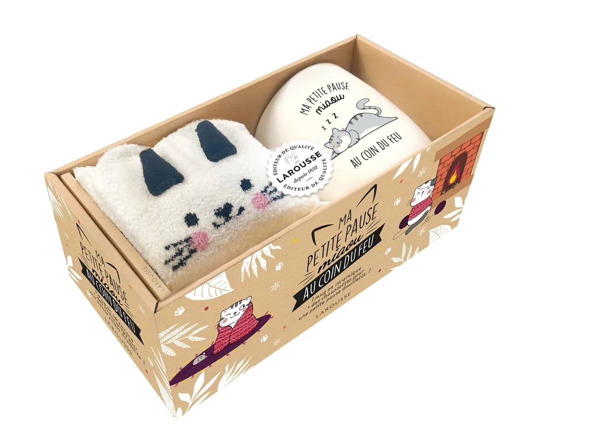 Ma petite pause miaou au coin du feu: Coffret avec 1 mug en céramique + des chaussettes pour une petite pause douillette !