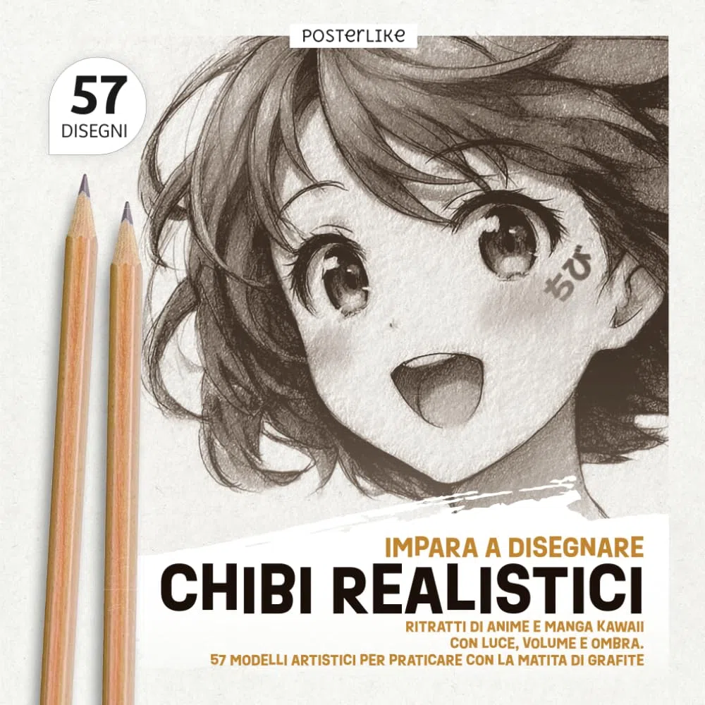 Impara a Disegnare Chibi Realistici: Ritratti di Anime e Manga Kawaii con Luce, Volume e Ombra. 57 Modelli Artistici per Praticare con la Matita di Grafite