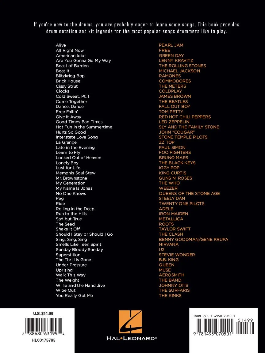 First 50 Songs You Should Play on Drums: Various Artists | per Batteria per Principianti con Notazione per Batteria e Guide del Drum Kit | 50 Brani Rock Pop Funk per Studio e Repertorio