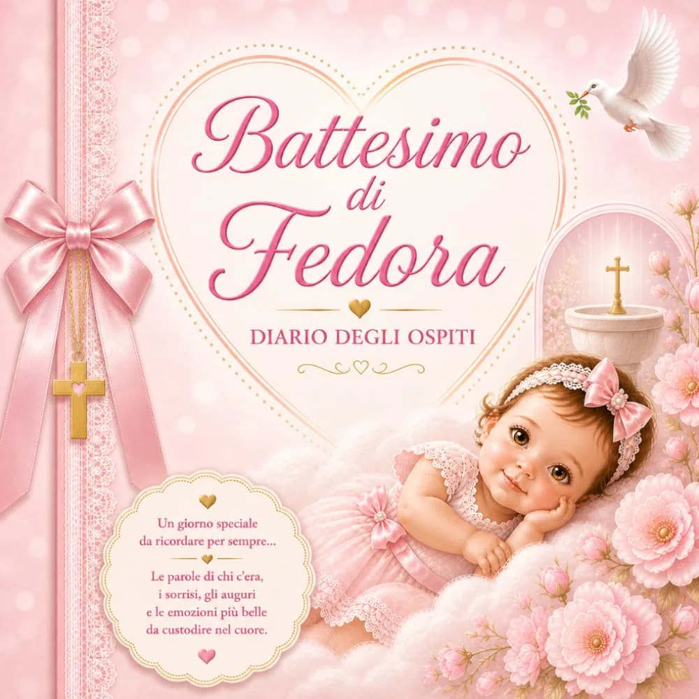 Battesimo di Fedora: Diario degli Ospiti per Bambina: libro ricordo Battesimo Personalizzato, Guest Book con Dediche, Auguri e Firme degli Invitati