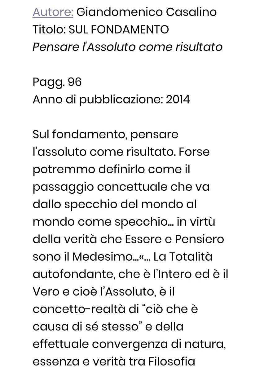 Sul fondamento. Pensare l'assoluto come risultato